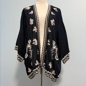 J Jill Open Front Embroidered Navy Cardigan Size‎ S-L